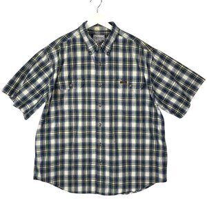 Carhartt Shirt‎ Mens XL Short Sleeve Button Down Plaid Blue Yellow Medium Weight